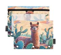 Nexawaveo Llama in Desert Orange 2Pack Pencil Pouch Set for 3 Ring Binder Smooth Zipper with Clear PVC Window Pencil Case for School Supplies