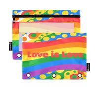 Nexawaveo Love Is Love Dots Lgbt 2Pack Pencil Pouch Set for 3 Ring Binder Smooth Zipper with Clear PVC Window Pencil Case for School Supplies