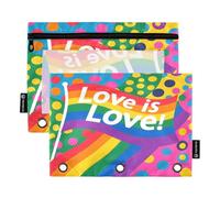 Nexawaveo Love Is Love Rainbow Lgbt 2Pack Pencil Pouch Set for 3 Ring Binder Smooth Zipper with Clear PVC Window Pencil Case for School Supplies
