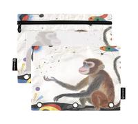 Nexawaveo Monkey Drawing 2Pack Pencil Pouch Set for 3 Ring Binder Smooth Zipper with Clear PVC Window Pencil Case for School Supplies