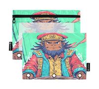 Nexawaveo Monkey Pirate at The Helm 2Pack Pencil Pouch Set for 3 Ring Binder Smooth Zipper with Clear PVC Window Pencil Case for School Supplies