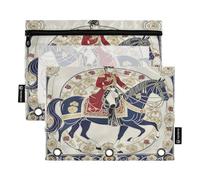 Nexawaveo Mounted Officer Horse Beige 2Pack Pencil Pouch Set for 3 Ring Binder Smooth Zipper with Clear PVC Window Pencil Case for School Supplies