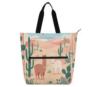 Nexawaveo Multi-Purpose Waterproof Tote Bag with Zipper Cartoon Llama Desert Cute 600D Oxford Fabric Shopping Bag