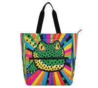 Nexawaveo Multi-Purpose Waterproof Tote Bag with Zipper Crocodile in Rainbow Color 600D Oxford Fabric Shopping Bag