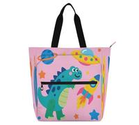 Nexawaveo Multi-Purpose Waterproof Tote Bag with Zipper Dino Cosmic Adventure 600D Oxford Fabric Shopping Bag