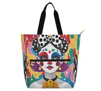 Nexawaveo Multi-Purpose Waterproof Tote Bag with Zipper Easter Eggs Rabbit Art Red Navy 600D Oxford Fabric Shopping Bag, Clown Girl Carnival, One Size