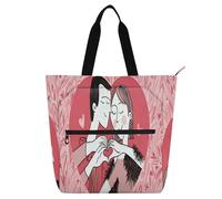 Nexawaveo Multi-Purpose Waterproof Tote Bag with Zipper Highland Cattle Pastoral Green 600D Oxford Fabric Shopping Bag, Lovers Heart Gesture Solid Red, One Size
