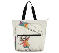 Nexawaveo Multi-Purpose Waterproof Tote Bag with Zipper Monkey Pirate at The Helm 600D Oxford Fabric Shopping Bag, Flying Kite, One Size