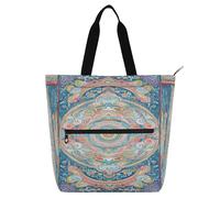 Nexawaveo Multi-Purpose Waterproof Tote Bag with Zipper Mythical Sanxingdui Ornament Dark 600D Oxford Fabric Shopping Bag, Mystical Circular Motif Blue, One Size