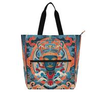 Nexawaveo Multi-Purpose Waterproof Tote Bag with Zipper Mythical Sanxingdui Ornament Dark 600D Oxford Fabric Shopping Bag, Mythical Sanxingdui Ornament Dark, One Size