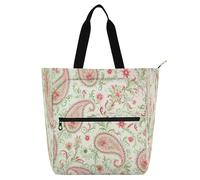 Nexawaveo Multi-Purpose Waterproof Tote Bag with Zipper Mythical Sanxingdui Ornament Dark 600D Oxford Fabric Shopping Bag, Ornate Floral Green Red, One Size