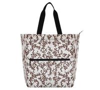 Nexawaveo Multi-Purpose Waterproof Tote Bag with Zipper Mythical Sanxingdui Ornament Dark 600D Oxford Fabric Shopping Bag, Rococo Floral White Brown, One Size