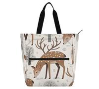 Nexawaveo Multi-Purpose Waterproof Tote Bag with Zipper Polka Dot Deer Forest 600D Oxford Fabric Shopping Bag