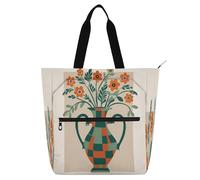 Nexawaveo Multi-Purpose Waterproof Tote Bag with Zipper Quirky Portrait Color Splash 600D Oxford Fabric Shopping Bag, Retro Vase Orange Green, One Size