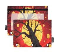Nexawaveo Mystical Tree Red 2Pack Pencil Pouch Set for 3 Ring Binder Smooth Zipper with Clear PVC Window Pencil Case for School Supplies