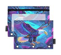 Nexawaveo Neon Bird Blue 2Pack Pencil Pouch Set for 3 Ring Binder Smooth Zipper with Clear PVC Window Pencil Case for School Supplies