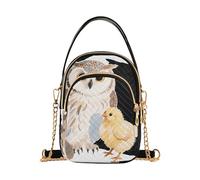 Nexawaveo Orange Fox Drawing Quilted Crossbody Bag Small Shoulder Purse Women's Handbags Phone Purse with Chain, Owl and Chick