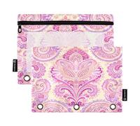 Nexawaveo Ornate Paisley Yellow 2Pack Pencil Pouch Set for 3 Ring Binder Smooth Zipper with Clear PVC Window Pencil Case for School Supplies
