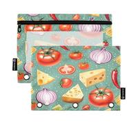 Nexawaveo Pasta Ingredients Green 2Pack Pencil Pouch Set for 3 Ring Binder Smooth Zipper with Clear PVC Window Pencil Case for School Supplies