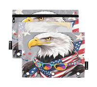 Nexawaveo Patriotic Aviator Grey 2Pack Pencil Pouch Set for 3 Ring Binder Smooth Zipper with Clear PVC Window Pencil Case for School Supplies