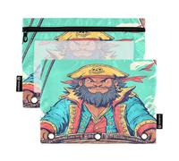 Nexawaveo Pirate at The Wheel 2Pack Pencil Pouch Set for 3 Ring Binder Smooth Zipper with Clear PVC Window Pencil Case for School Supplies