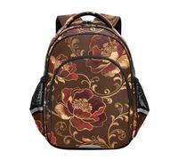 Nexawaveo Preschool Kids Backpack Kindergarten Elementary School Bookbag for Boys Girls Age 3-8, Dark Red Floral Brown, M, Travel Backpacks
