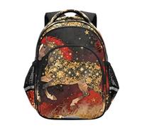 Nexawaveo Preschool Kids Backpack Kindergarten Elementary School Bookbag for Boys Girls Age 3-8, Floral Horse Red Gold Dark, M, Travel Backpacks