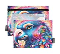 Nexawaveo Psychedelic Parrot Colorful Dots 2Pack Pencil Pouch Set for 3 Ring Binder Smooth Zipper with Clear PVC Window Pencil Case for School Supplies