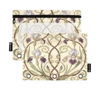 Nexawaveo Purple Iris Blue Beige 2Pack Pencil Pouch Set for 3 Ring Binder Smooth Zipper with Clear PVC Window Pencil Case for School Supplies