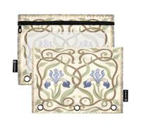 Nexawaveo Purple Iris Green Beige 2Pack Pencil Pouch Set for 3 Ring Binder Smooth Zipper with Clear PVC Window Pencil Case for School Supplies