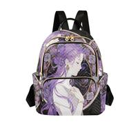 Nexawaveo Quilted Backpack for Women Carry-On 14 Inch Laptop bag Lightweight Work Daypack Adorable Cat White, Art Nouveau Lady Purple, M, Rucksack Backpacks