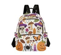Nexawaveo Quilted Backpack for Women Carry-On 14 Inch Laptop bag Lightweight Work Daypack Blue Peacock Dark Navy, Candle Mushroom Skulls Boho, M, Rucksack Backpacks