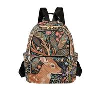 Nexawaveo Quilted Backpack for Women Carry-On 14 Inch Laptop bag Lightweight Work Daypack Boho Mushroom Squirrel, Deer Cute Feather Dark, S, Rucksack Backpacks