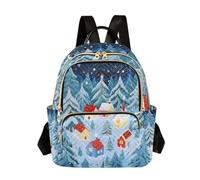 Nexawaveo Quilted Backpack for Women Carry-On 14 Inch Laptop bag Lightweight Work Daypack Cartoon Cat with Fish Blue, Cartoon Christmas Village, M, Rucksack Backpacks