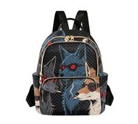Nexawaveo Quilted Backpack for Women Carry-On 14 Inch Laptop bag Lightweight Work Daypack Cool Pigs Black, Cool Wolves Fox Black, S, Rucksack Backpacks
