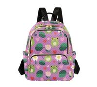 Nexawaveo Quilted Backpack for Women Carry-On 14 Inch Laptop bag Lightweight Work Daypack Croissants Teal, Frogs Hearts Purple, S, Rucksack Backpacks