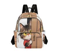 Nexawaveo Quilted Backpack for Women Carry-On 14 Inch Laptop bag Lightweight Work Daypack Cute Cat and Deer, Cute Cat at Door, M, Rucksack Backpacks