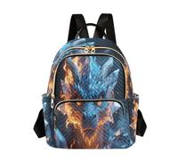 Nexawaveo Quilted Backpack for Women Carry-On 14 Inch Laptop bag Lightweight Work Daypack Cute Cows Dots Colorful, Dragon With Ice and Flame, M, Rucksack Backpacks