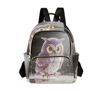 Nexawaveo Quilted Backpack for Women Carry-On 14 Inch Laptop bag Lightweight Work Daypack Cute Hotel Building, Cute Little Owl, S, Rucksack Backpacks