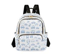 Nexawaveo Quilted Backpack for Women Carry-On 14 Inch Laptop bag Lightweight Work Daypack Cute Lemons White, Doodle Cars White, S, Rucksack Backpacks