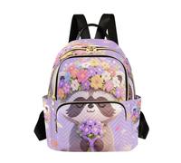 Nexawaveo Quilted Backpack for Women Carry-On 14 Inch Laptop bag Lightweight Work Daypack Cute Nuts Pattern White, Floral Raccoon Purple, S, Rucksack Backpacks