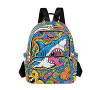 Nexawaveo Quilted Backpack for Women Carry-On 14 Inch Laptop bag Lightweight Work Daypack Cute Piggy Sky, Psychedelic Fish Gourds-1, S, Rucksack Backpacks