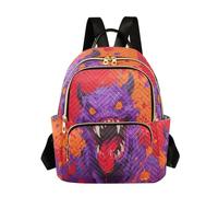Nexawaveo Quilted Backpack for Women Carry-On 14 Inch Laptop bag Lightweight Work Daypack Flat Beach Tulips, Popart Monster Red, S, Rucksack Backpacks