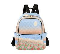 Nexawaveo Quilted Backpack for Women Carry-On 14 Inch Laptop bag Lightweight Work Daypack Flat Beach Tulips, Pastel Beach Tulips, S, Rucksack Backpacks