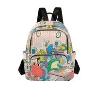 Nexawaveo Quilted Backpack for Women Carry-On 14 Inch Laptop bag Lightweight Work Daypack Green and Gold Cat, Office Frogs, M, Rucksack Backpacks