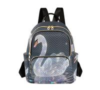 Nexawaveo Quilted Backpack for Women Carry-On 14 Inch Laptop bag Lightweight Work Daypack Holographic Rabbit Darkblue, Holographic Swan Darkblue, S, Rucksack Backpacks