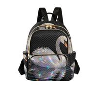 Nexawaveo Quilted Backpack for Women Carry-On 14 Inch Laptop bag Lightweight Work Daypack Holographic Rabbit Darkblue, Holographic Swan Black-1, S, Rucksack Backpacks