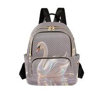 Nexawaveo Quilted Backpack for Women Carry-On 14 Inch Laptop bag Lightweight Work Daypack Holographic Rabbit Darkblue, Holographic Swan Lightbeige, S, Rucksack Backpacks
