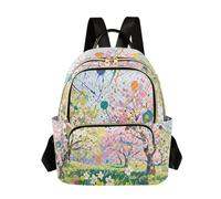 Nexawaveo Quilted Backpack for Women Carry-On 14 Inch Laptop bag Lightweight Work Daypack Patchwork Creatures Green, Abstract Spring Blossoms, S, Rucksack Backpacks