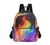 Nexawaveo Quilted Backpack for Women Carry-On 14 Inch Laptop bag Lightweight Work Daypack Purple Black Leopard White, Rainbow Color Flame, M, Rucksack Backpacks